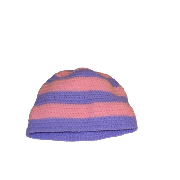 Beanie Hat Knit Crochet Purple Pink Stripes Girls 5-8 y.o. - Picture 5 of 5